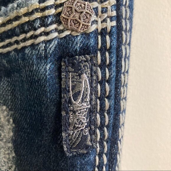 SILVER JEANS CO Sz 38 x 37 Suki 17” Distressed Thick Stitch 9.5” Rise Jeans - Picture 7 of 15
